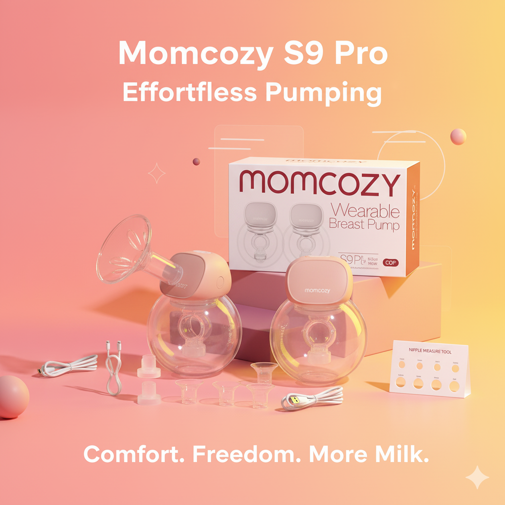 Momcozy S9 Pro Upgraded Wearable Breast Pump, Hands-Free Design with Extended Battery Life & LED Display, Double Electric Portable Pump with 2 Modes & 9 Levels, 24mm, 2-Pack, Pink