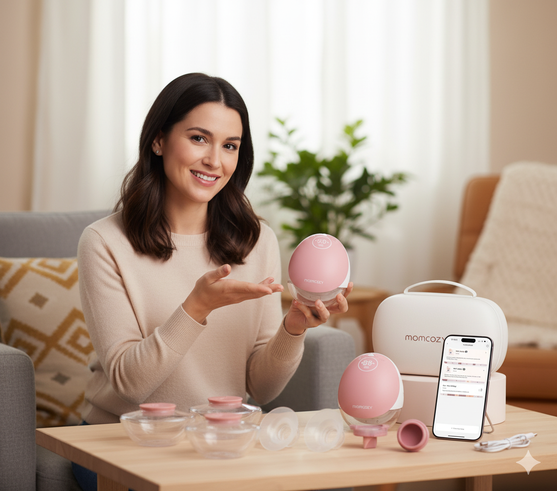 Momcozy Breast Pump Hands Free Upgraded Mobile Flow | M9, App Discreet Control with Personalized Multi-Modes & 15 Levels, Wearable Breast Pump 24mm, 2 Pack Cozy Red