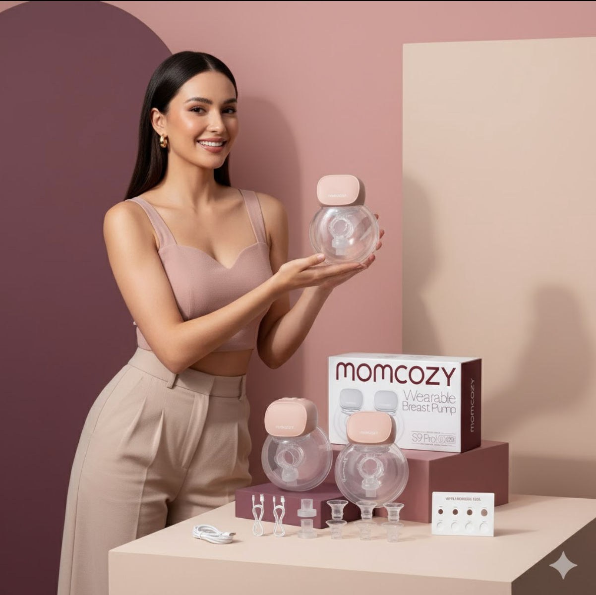 Momcozy S9 Pro Upgraded Wearable Breast Pump, Hands-Free Design with Extended Battery Life & LED Display, Double Electric Portable Pump with 2 Modes & 9 Levels, 24mm, 2-Pack, Pink