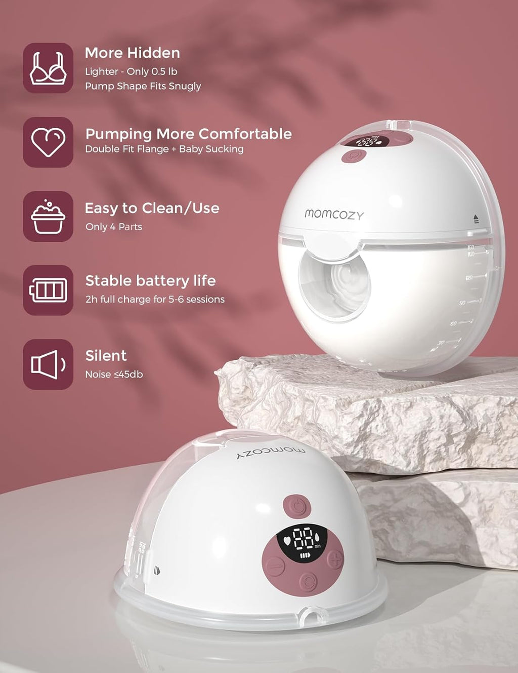 Momcozy M5 Hands-Free Wearable Breast Pump, Double-Sealed Flange for Baby-Like Comfort