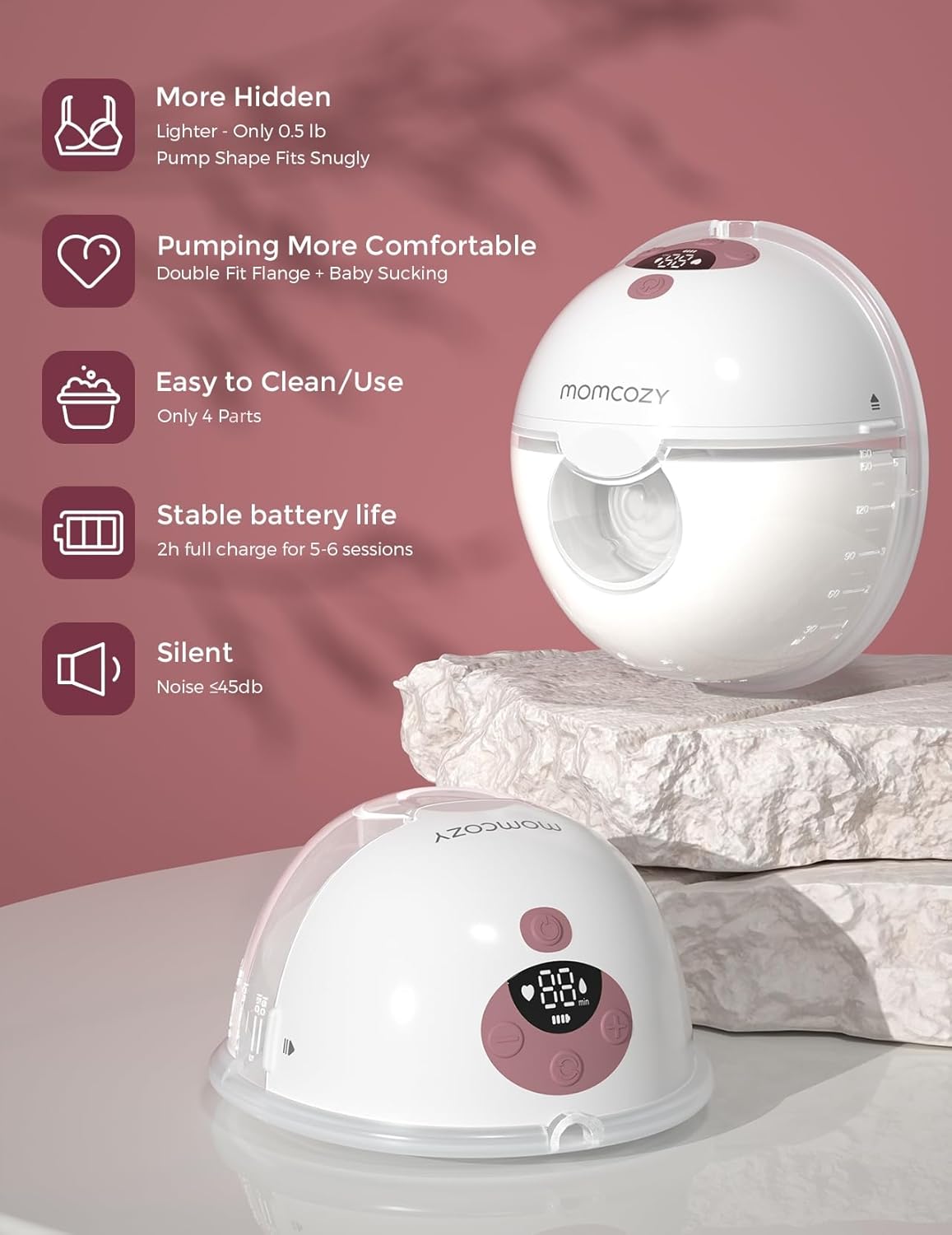 Momcozy M5 Hands-Free Wearable Breast Pump, Double-Sealed Flange for Baby-Like Comfort